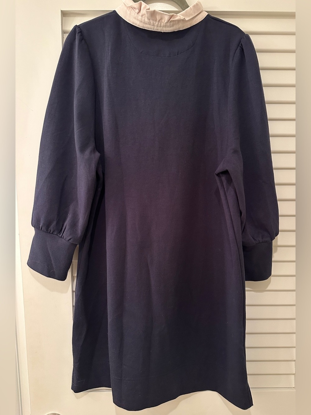 Pomander Place Charlotte Terry Shirt Dress Navy White Ruffle Collar Size M - Picture 6 of 9